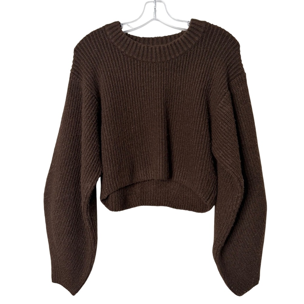 Urban Outfitters Sweater Womens Small Brown Cropped Ribbed Knit Crewneck Boxy